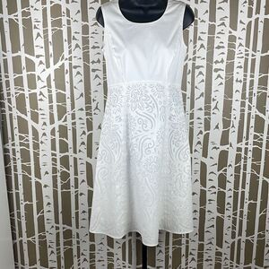 Lafayette 148 New York White Floral Laser Cut Fit and Flare Dress 2